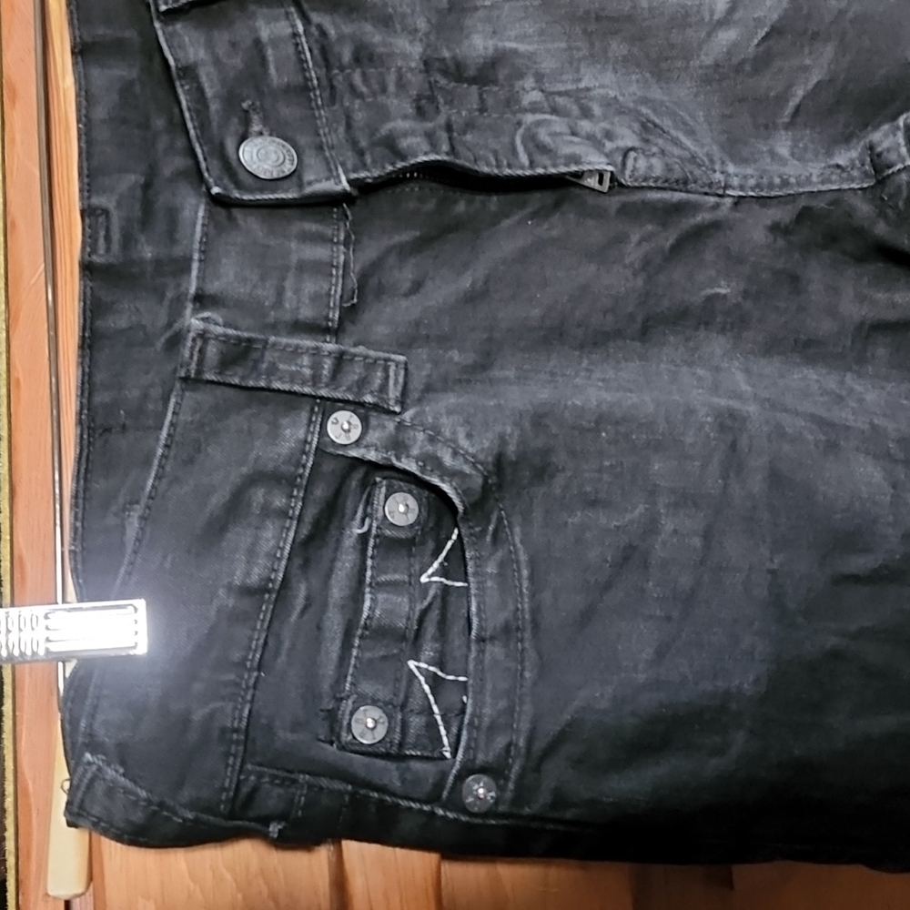 True Religion: Geno Slim Jean (no flap), Black white stitch, 32x34 - Picture 2 of 8